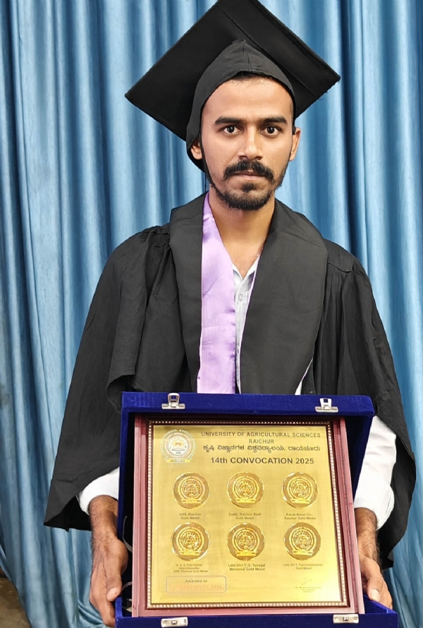 ರಾಯಚೂರು ವಿವಿ ಘಟಿಕೋತ್ಸವದಲ್ಲಿ ಸಾಧಕ ವಿದ್ಯಾರ್ಥಿಗೆ ಚಿನ್ನದ ಪದಕ