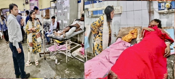 घायलों से बात करती, उनका हाल जानती हुईं ग्वालियर कलेक्टर रचिका चौहान