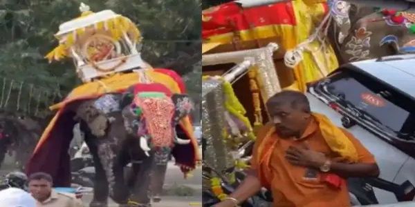 ಶಿವಮೊಗ್ಗ ದಸರಾ ಜಂಬೂ ಸವಾರಿಯಲ್ಲಿ ಬೆದರಿದ ಸೋಮಣ್ಣ ಆನೆ; ಕಾರು ಜಖಂ