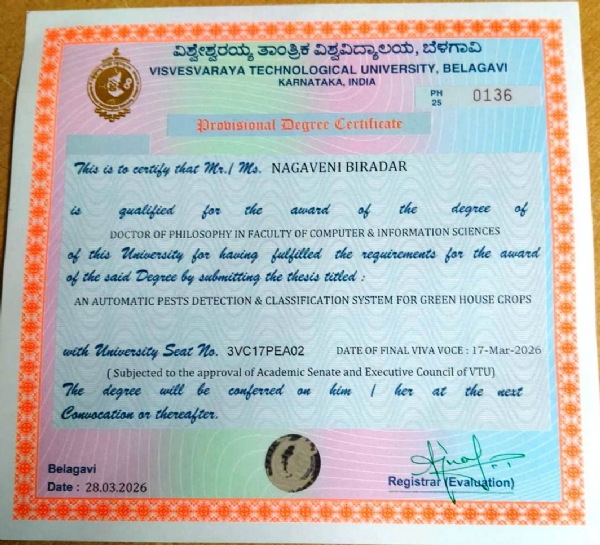 ವಿಟಿಯು : ಡಾ. ನಾಗವೇಣಿ ಬಿರಾದಾರ ಅವರಿಗೆ ಪಿಎಚ್ಡಿ
