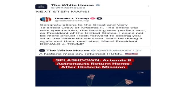 ಆರ್ಟೆಮಿಸ್–2 ಯಶಸ್ವಿ ಪೂರ್ಣಗೊಳಿಸಿ ಭೂಮಿಗೆ ಮರಳಿದ ಗಗನಯಾತ್ರಿಗಳು