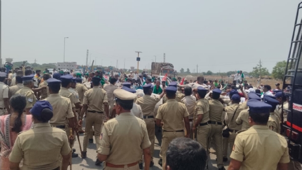 ಕುಡತಿನಿ - ಭೂ ಸಂತ್ರಸ್ತರಿಂದ ಭೂಮಿ ಪ್ರವೇಶ ; ಪೊಲೀಸರಿಂದ ತಡೆ