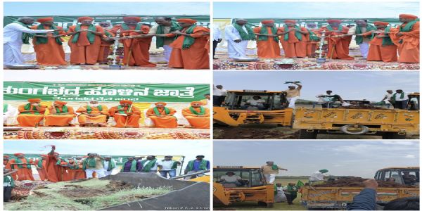 (ಪೋಟೋ ಪರಿಷ್ಕೃತ) ಮಠಾಧೀಶರರ ಆಶೀರ್ವಾದ, 105 ಟ್ರ್ಯಾಕ್ಟರ್, 2 ಜೆಸಿಬಿಗಳಿಂದ ತುಂಗಭದ್ರ ಹಿನ್ನೀರಲ್ಲಿ `ಹೂಳಿನ ಜಾತ್ರೆ'