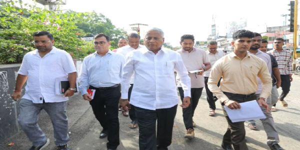 ತುಮಕೂರಿನಲ್ಲಿ ರಸ್ತೆ ಕಾಮಗಾರಿಗಳ ಪರಿಶೀಲನೆ ನಡೆಸಿದ ಸಚಿವ ವಿ. ಸೋಮಣ್ಣ