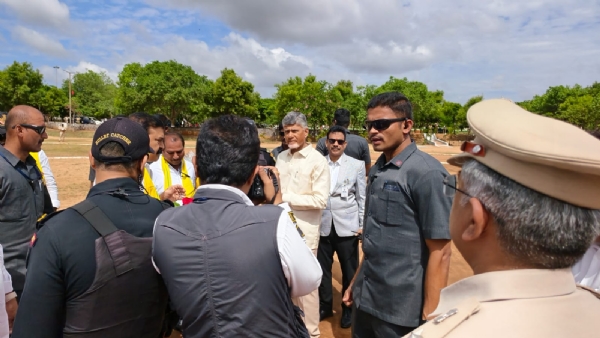 Andhra Pradesh CM N. Chandrababu Naidu arrives at IRB helipad
