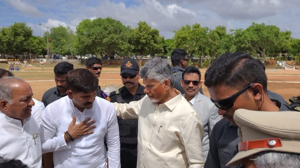 Andhra Pradesh CM N. Chandrababu Naidu arrives at IRB helipad