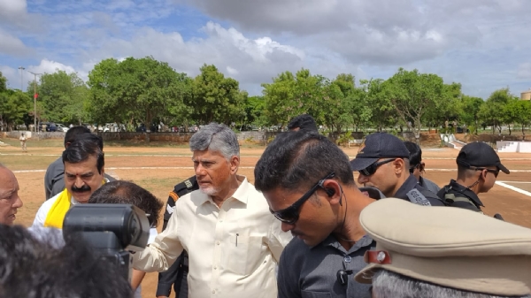 Andhra Pradesh CM N. Chandrababu Naidu arrives at IRB helipad