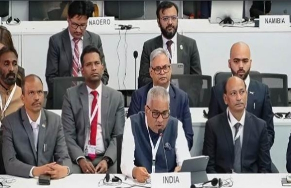 उलानबतार में बोलते  केंद्रीय पर्यावरण, वन एवं जलवायु परिवर्तन मंत्री भूपेंद्र यादव।