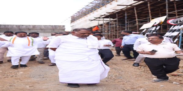 ತಿಪಟೂರು ಬೈಪಾಸ್ ಎಲಿವೇಟೆಡ್ ಟ್ರಫ್ ಕಾಮಗಾರಿ ವೀಕ್ಷಿಸಿದ ಸಚಿವ ಶಿವಲಿಂಗೇಗೌಡ