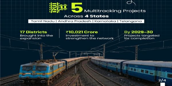 ದಕ್ಷಿಣ ಭಾರತದ 4 ರಾಜ್ಯಗಳ ರೈಲ್ವೆ ಅಭಿವೃದ್ಧಿಗೆ ₹10,021 ಕೋಟಿ: 5 ಮಲ್ಟಿ-ಟ್ರ್ಯಾಕಿಂಗ್ ಯೋಜನೆಗಳಿಗೆ ಕೇಂದ್ರ ಸಂಪುಟ ಅಸ್ತು